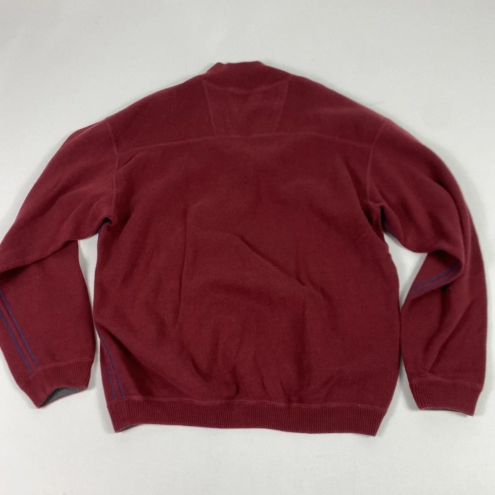 Tommy Bahama Sweater Mens Burgundy Red Grey 1/4 Zip Pullover Reversible